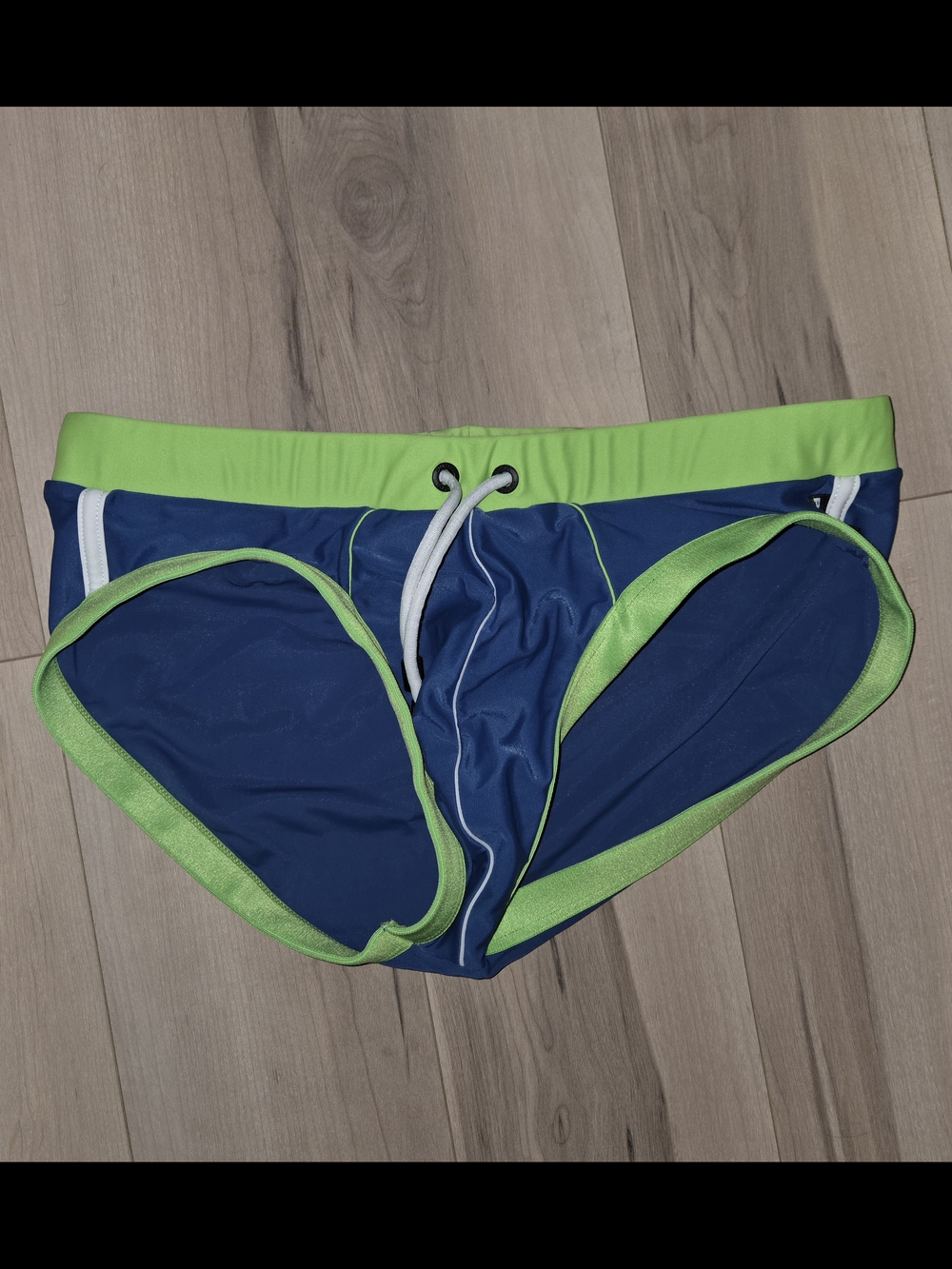 Men's Navy and Lime Swim Briefs with Contrast Waistband